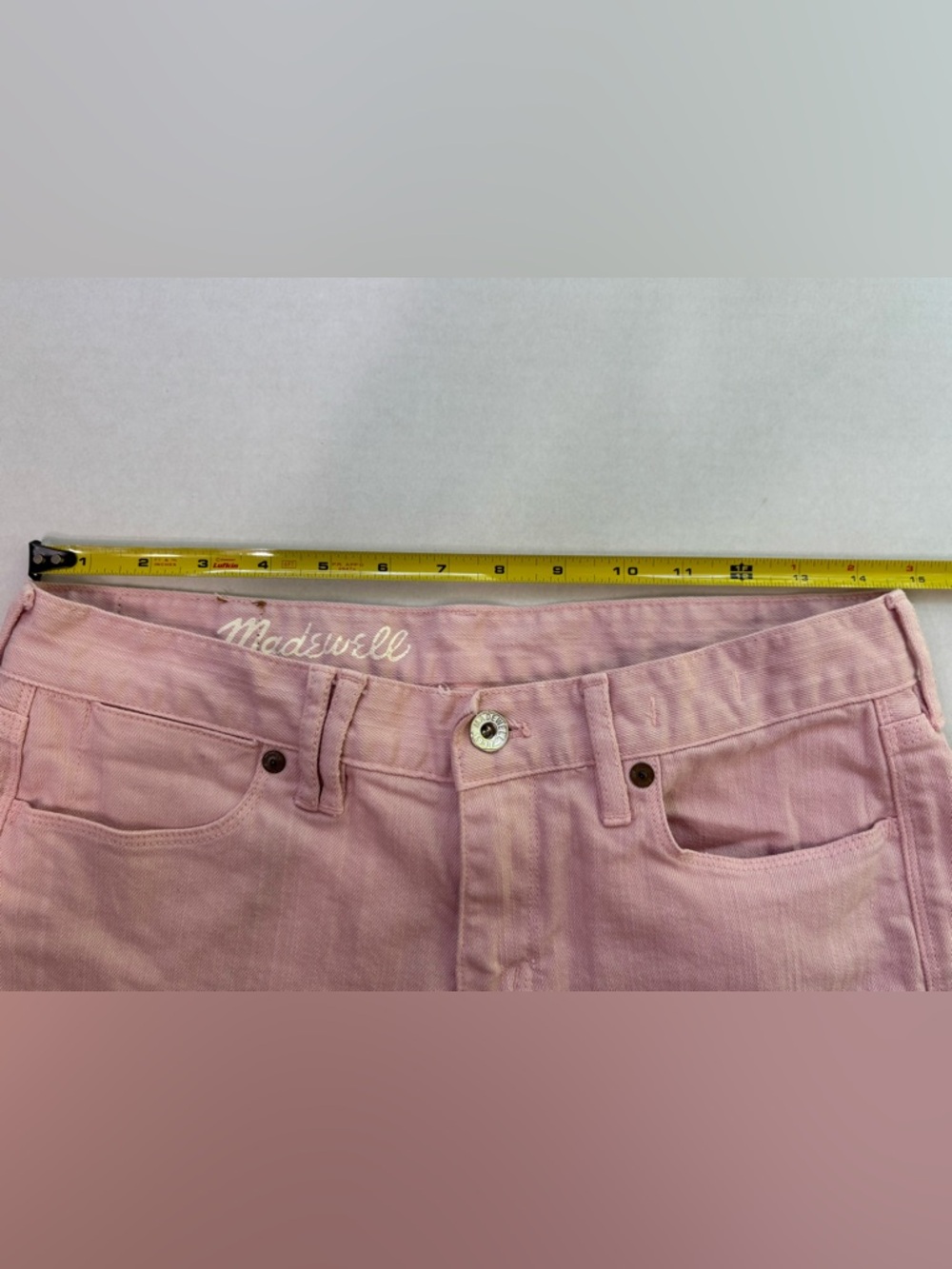 Madewell Pastel Pink Denim Shorts Size 27 - Grannycore Whimsy Distressed Cutoffs - Picture 9 of 11